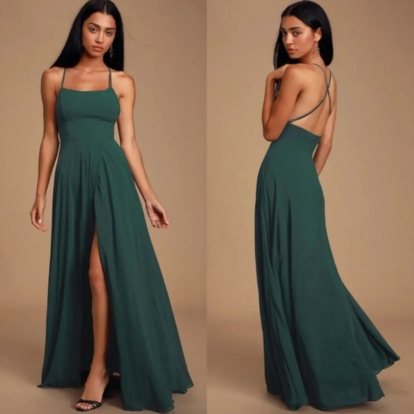 Lulus Dresses & Skirts - Lulu's Dreamy Romance Forest Green Backless Maxi Dress Size Party Wedding